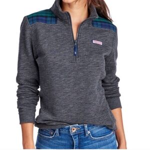 Vineyard Vines Gray Quarter-Zip Pullover with Plaid Accents